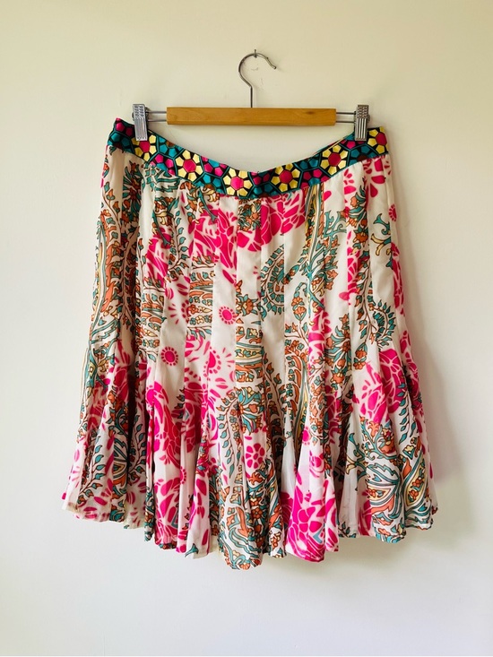 Nicole Miller Dresses & Skirts - Nicole Miller Pink and Teal Floral Lightweight Chiffon Spring Skirt - Size 10